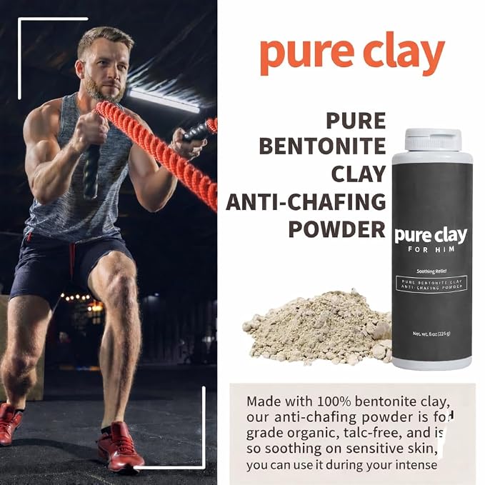 Pure for Him Mens Talc-Free Body Powder, Food Grade Bentonite Clay, Anti Chafing, Foot Powder, Dry Fresh Skin Comfort for Thighs Groin Underarms, Unscented 8 oz Calcium Bentonite Men Deodorant