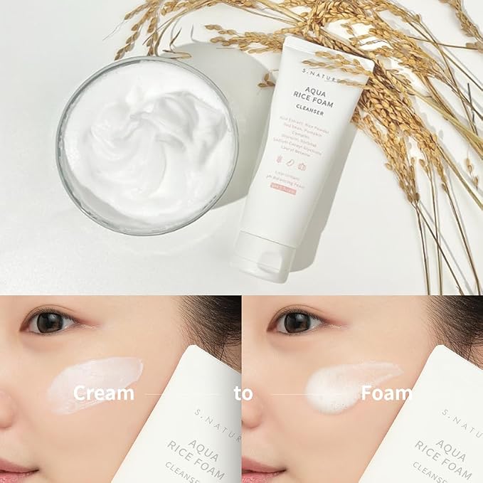 S NATURE Aqua Rice Foam Cleanser, Korean Skin Care, Korean Rice Face Wash, Made in Korea 160ml / 5.64 Fl Oz