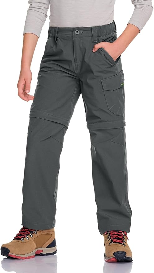 CQR Kids Youth Hiking Cargo Pants, UPF 50+ Quick Dry Convertible Zip Off Pants, Outdoor Camping Pants