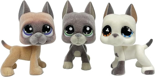 3pcs/Set Custom Flocked Pet Shop Toys Short Hair Cat Kitten Collie Great Dane Cocker Spaniel Dachshund Puppy Dog OOAK Compatible with LPS (#244 and #1519 and #577)
