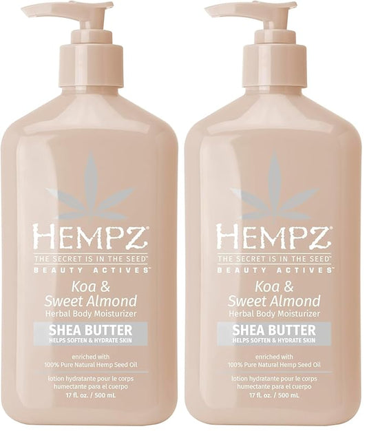 Hempz Koa & Sweet Almond Herbal Body Moisturizer for Women,17 Fl. oz. - Moisturizing Lotion with 100% Pure Hemp Seed Oil and Shea Butter - Hydrating Vegan Lotion for Dry Skin,(Pack of 2)