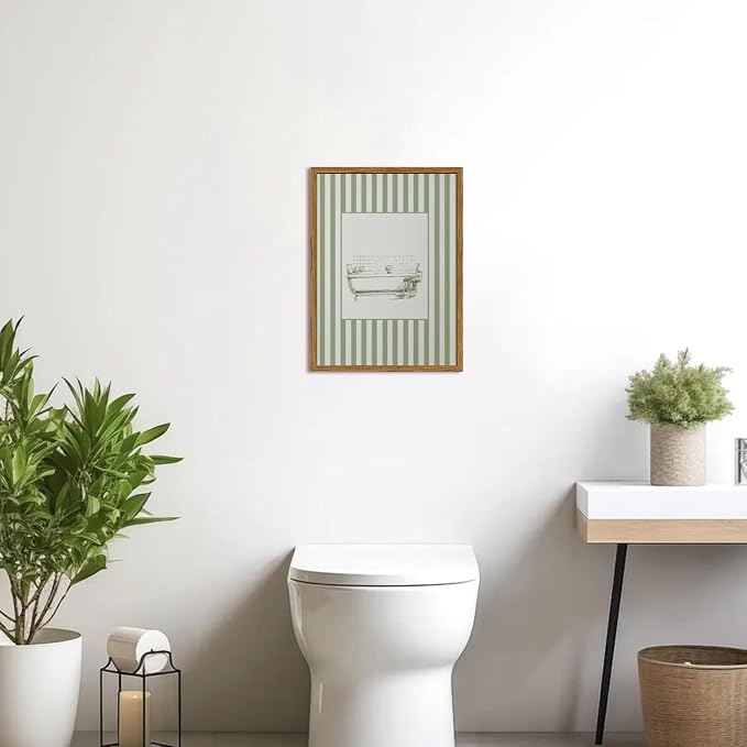 Funny Kids Bathroom Wall Art Cute Boy in Bathtub Wall Decor Picture, Eclectic Child Nursery Bathroom Poster Canvas Prints painting for Restroom 12x16 inch Wood Framed