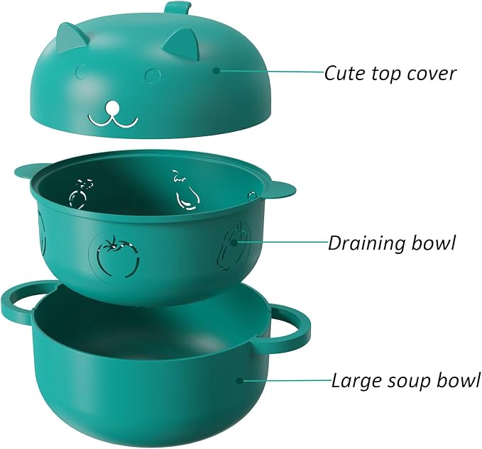68OZ Microwave Ramen Bowl, Noodle Cooker, Steamer, Removable Strainer | BPA Free, Cooking Food and Vegetables, Dishwasher Safe