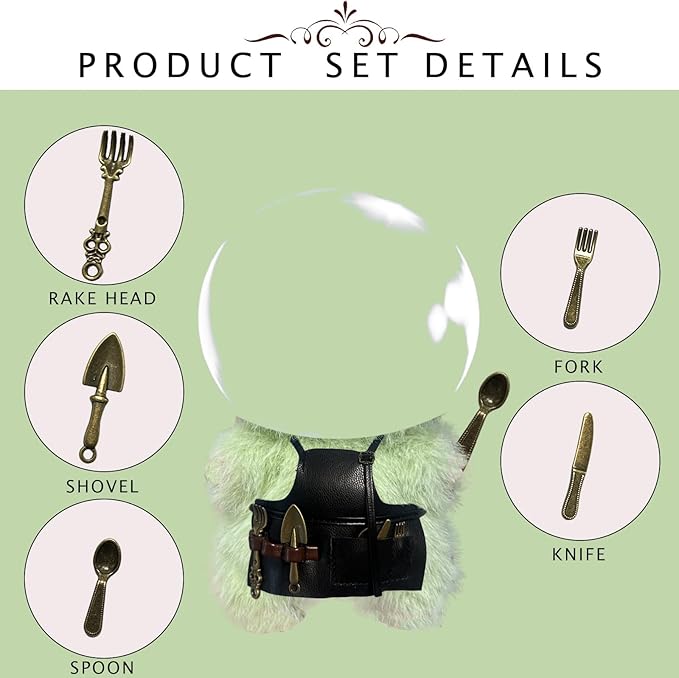 Apron Work Clothes for 17cm Doll(No Dolls)，Kitchenware Series, a Total of 6 Accessories, Leather Bibs with Adjustable Length, for Food Collectors，Suitable 3.94-6.7inch(10-17cm) for Dolls
