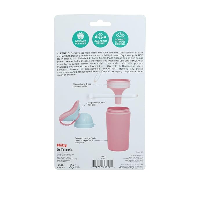 Nuby Travel Potty Urinal for Girls - Leak-Proof Portable Potty for Toilet Training - Toddler Travel Essential