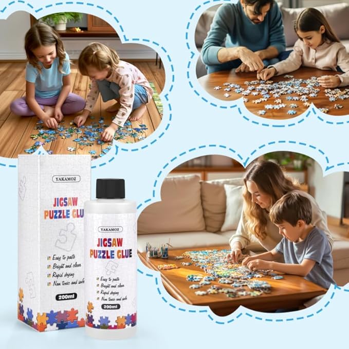 YAKAMOZ Clear Jigsaw Puzzle Glue with Precision Applicator – Non-Toxic, Quick Dry & Water-Soluble for Puzzles up to 10000 Pieces (400ML)