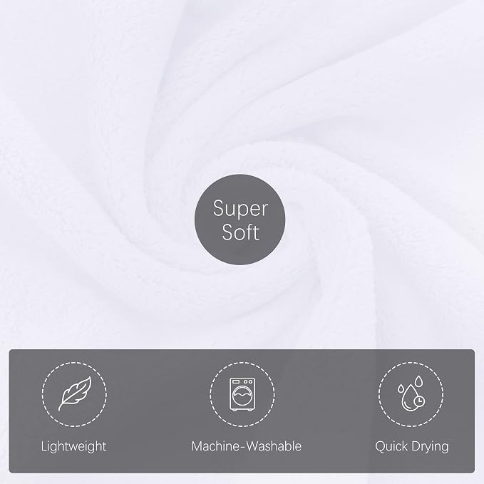 TENSTARS Luxury Silk Hemming Towel Set - Light Thin Quick Drying - 2 Bath Towels 2 Hand Towels 2 Washcloths - Ultra Soft Microfiber Towel for Bath Fitness, Sports, Yoga, Travel (White 6 Pieces)
