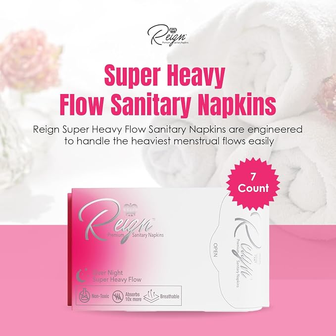 Reign Over Night Super Heavy Flow with Wings Sanitary Napkin for Women, Super Absorbent Pads (7 Count, 1 Pack)