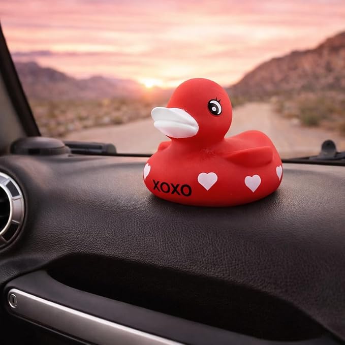 4E's Novelty 3" Valentines Rubber Duck - 2 Pack Large Red XOXO Sweetheart Ducky for Romantic Decoration, Jeep Ducking, Bath Toy, Cake Topper, Party Supplies, Valentines Gift for Him Her
