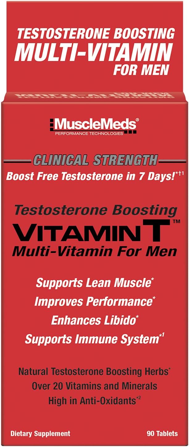 MuscleMeds Vitamin T Daily Complete Multivitamin for Men Enhances Testosterone Muscle Building Sexual Performance 20 Vitamins Minerals Fenugreek Tribulus Longjack, Brown, 90 Count