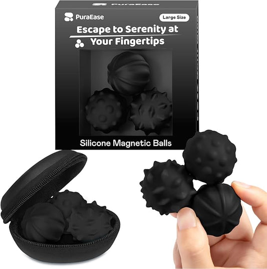 Magnetic Sensory Fidget Balls – 3PC Large Weighted Textured Silicone Stress Relief Toys for Adults & Teens with ADHD, Autism, Anxiety – Quiet Fidget Magnets for Desk, Travel, Office & Gifting