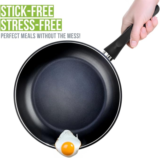 TECHEF - Color Pan 12" Frying Pan, Coated with New Safe Teflon Select - Color Collection/Non-Stick Coating (PFOA Free), Made in Korea, Pure Black