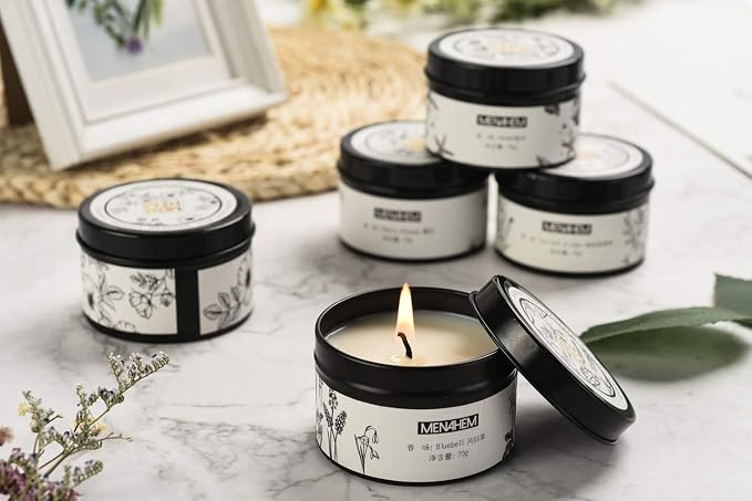 Natural Scented Candle,Rose& Green Perfume Aroma Candle Gift,Handmade Soy Wax Fragrance Candle,Perfect for Meditation Stress Relief Mood Boosting Aromatherapy,Portable Travel Tin Jar 15 Hours (Black)