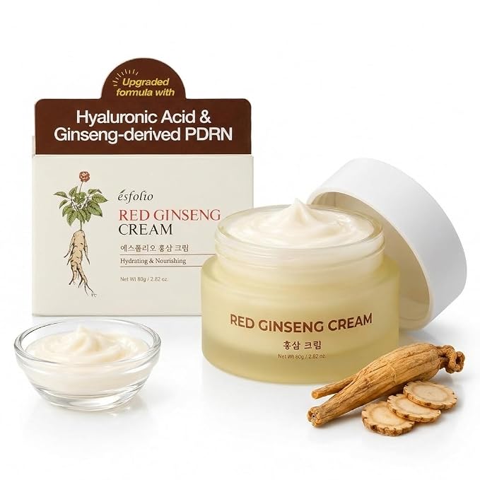 esfolio made in Korea Red Ginseng Nourishing Cream 2.82 Oz, Daily Facial Moisturizer with Red Ginseng Extract, Lightweight Face Cream for Soft and Comfortable Skin, Fast Absorbing Korean Skincare