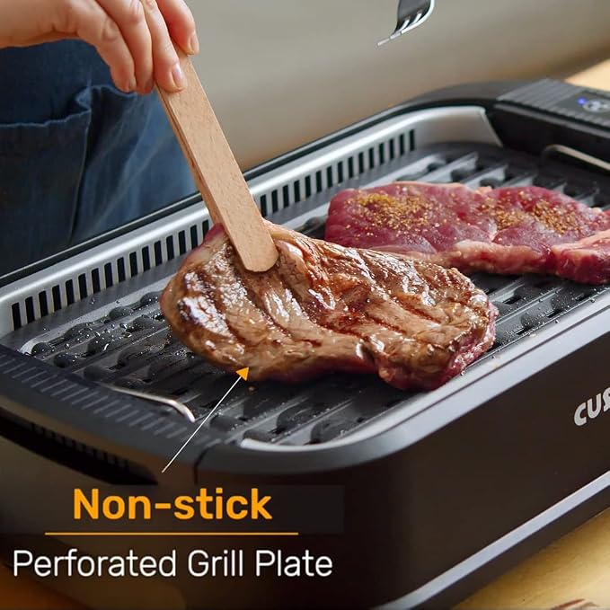 Smokeless Grill Indoor, CUSIMAX Electric Grill, 1500W Indoor Grill, Black | Portable Korean BBQ Grill with Smart LED Display & Tempered Glass Lid, Non-stick Removable Plate, Dishwasher Safe