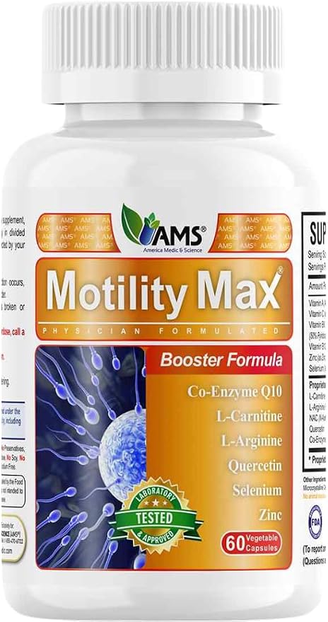 Motility Max – Supports Sperm Motility & Reproductive Health Promotes Healthy Blood Flow, Libido & Testosterone Levels Antioxidant Formula with L-Arginine, L-Carnitine & Essential Nutrients 60 Capsule