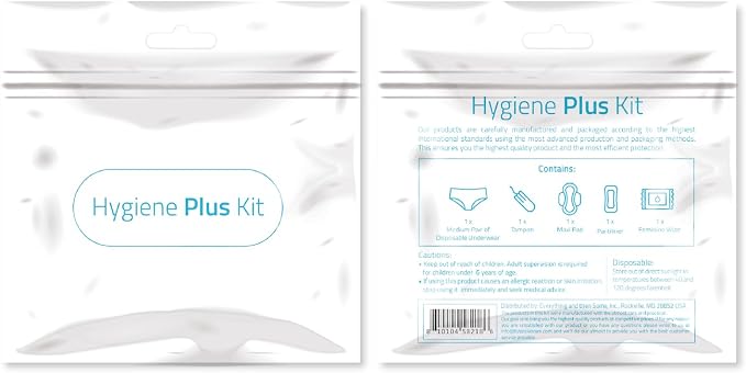 Hygiene Plus Period Kit with Disposable Underwear (Medium) – Menstrual Kit with Tampon, Pad & Pantyliner – Feminine Hygiene Kit for Girls, Teens & Women (White)