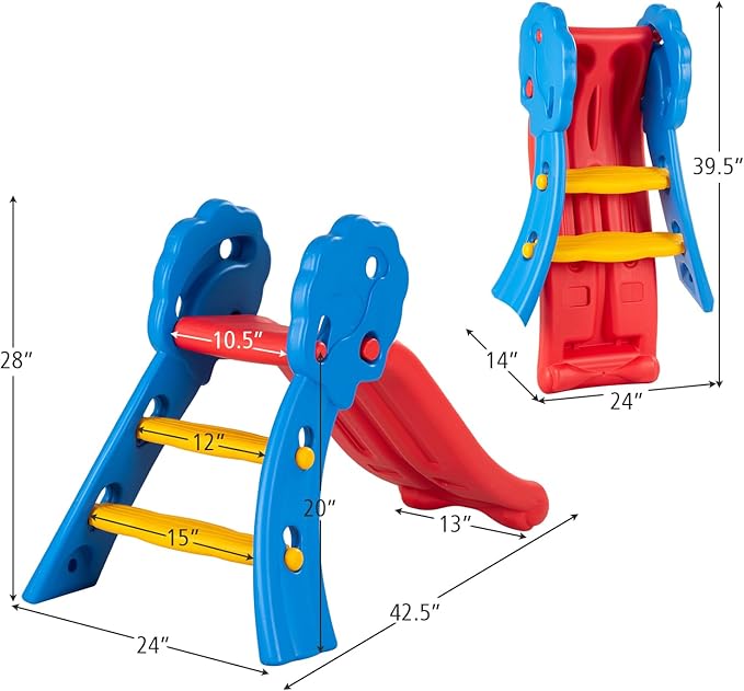 KOTEK Folding Toddler Slide for Indoor and Outdoor, Freestanding Plastic Baby Slide Climber Playset, Easy to Store, Anti-Slip Steps, Kids Playground Toy Ages 3-5 (Light Blue)