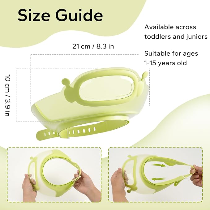 FUNUPUP Baby Shower Cap Toddler Hair Washing Shield Adjustable Bath Visor for Kids Shampoo Hat with Eyes Ears Cover 1-15 Years Boys Girls Essentials for Bath Time, Green