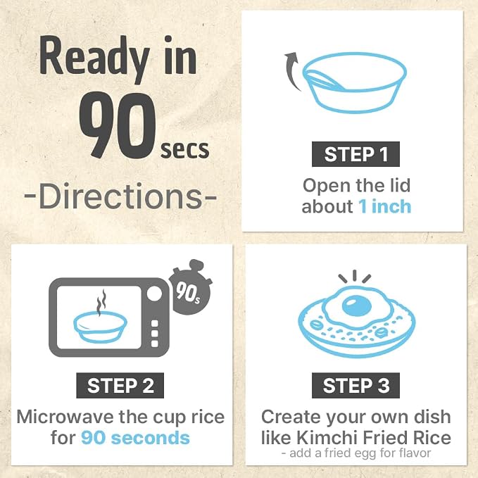 Premium Instant Rice | Sticky Sushi Rice | 0 Trans Fat/ 0 Cholesterol/ 0 Sodium | Ready in 90 Secs | Gluten-Free | Healthy Sticky White Rice Bowls (Bap) – [WHITE Rice |12 Pack] | Long Shelf Life - O'Food
