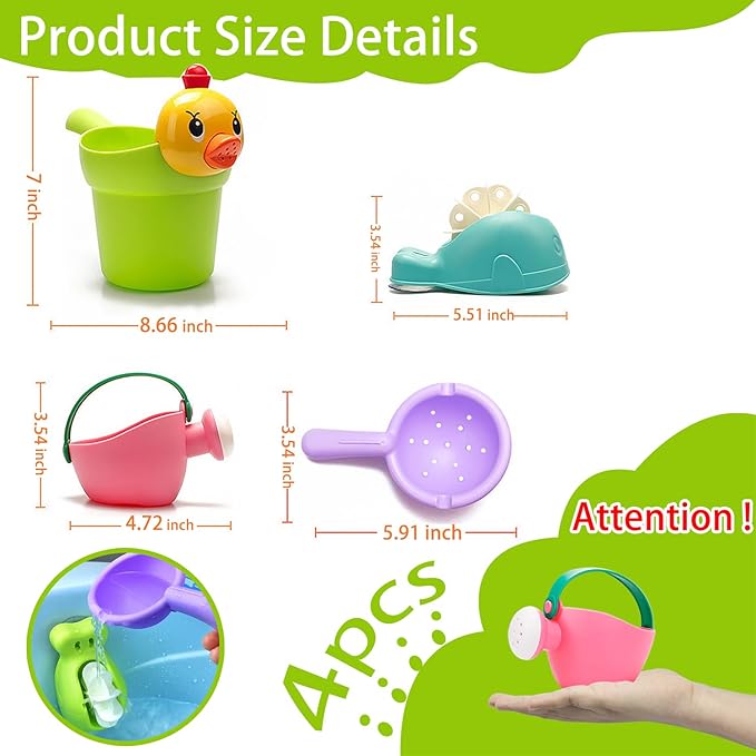 Bath Toys for Toddlers 1-3, NO Hole 4pcs Toddler Bath Toy for 1 2 3 Duck Watering Can Outdoor Garden Beach Water Pool Toys for Baby Toddler Age 1-4 Water Table Toy for Kids 2-4 Bathtub Gift