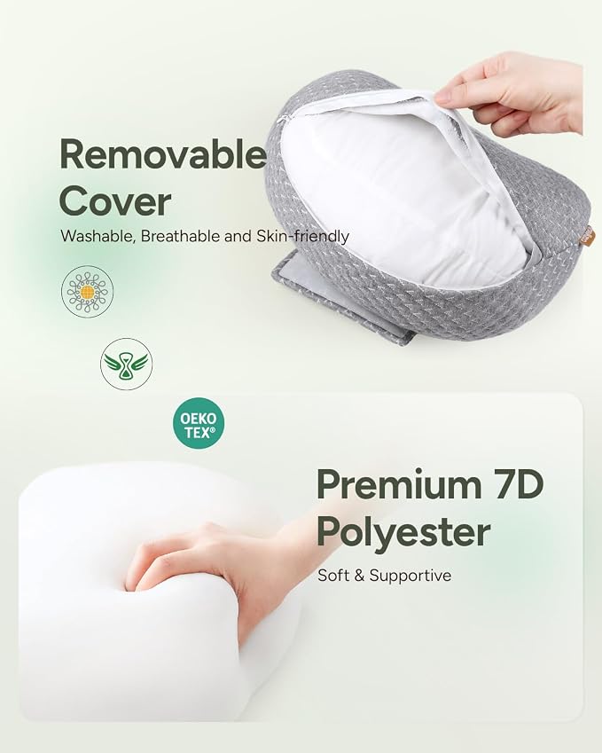 Pregnancy Wedge Pillow for Sleeping, Adjustable Maternity Pillow for Side Sleepers, Supports Back, Belly & Hip, Ideal for Pregnant Women, Rayon Made from Bamboo Removable Cover, Grey (Long)