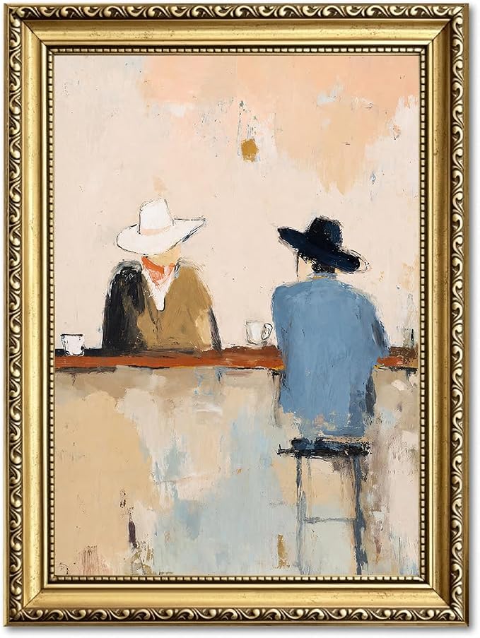 Gold Framed Western Cowboy Wall Art, Vintage Cowboy Bar Wall Decor Painting Mid Century Southwestern Canvas Prints Picture for Farmhouse Living Room Bedroom 16x24 inch