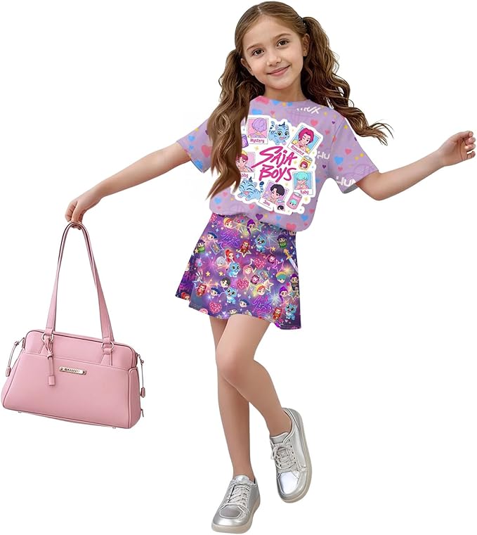 HTHLVMD K Pop Short Sleeve T-Shirt and Skirts Outfits Set for Girls Hunters Rumi Mira Zoey Graphic Tees De-Mon Costume