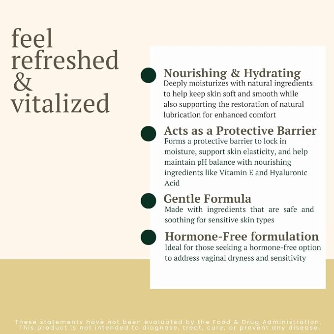 Revita Vaginal Moisturizer Cream, Hormone-Free Vaginal Moisturizer with Shea Butter, Hyaluronic Acid, Cocoa Butter, Vitamin E, Natural Oils & Beeswax - Gentle Hydration for Comfort & Balance, 1.8oz
