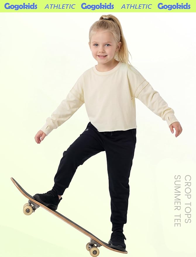 Gogokids Girls Shirts Long Sleeve Athletic Shirts Open Back Tops Active Sports Tshirts Yoga Workout Crop Tees 5-14 Years