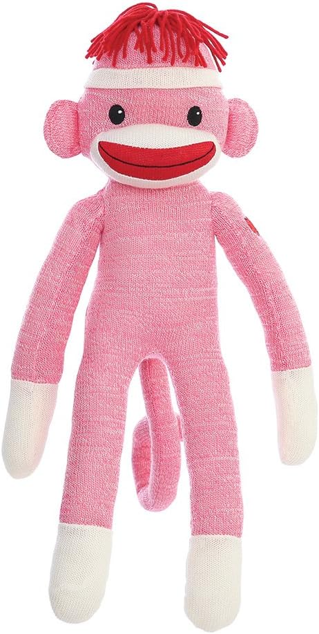 Plushland 20" Adorable Sock Monkey, Soft Plush Knitted Stuffed Animal Toy Gift - for Kids, Babies, Teens, Girls and Boys Baby Doll Present Gift Mother's Day Birthday Graduation Puppet (Pink)