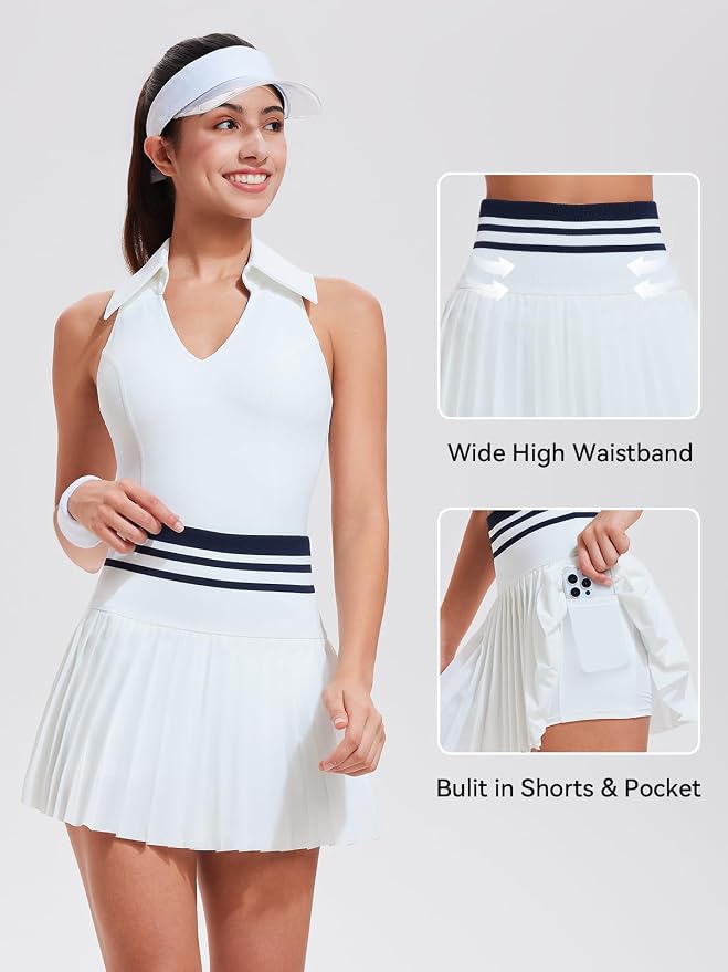 Women 2 Piece Tennis Skirt Set Polo Golf Outfits Racerback Tank Top Pleated Skort with Pockets Summer Workout Athletic Dress