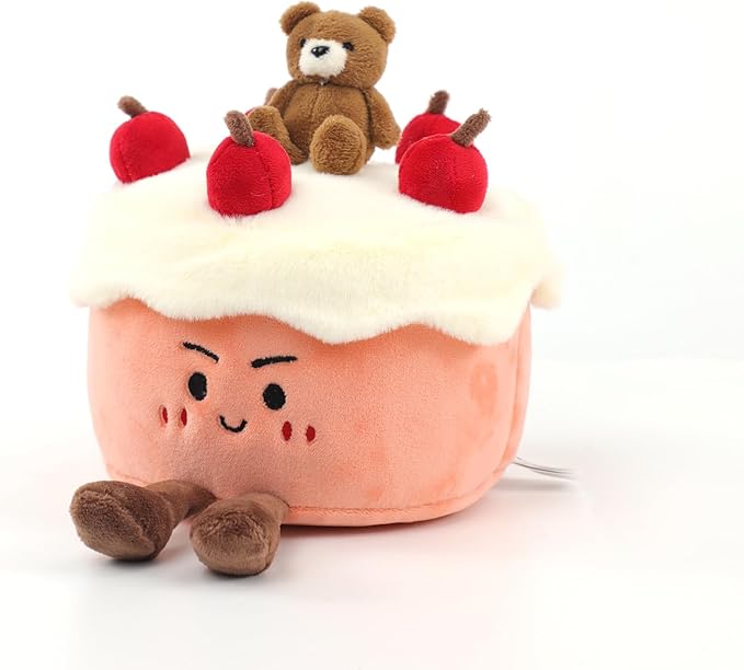 RECUR Birthday Cake Plush Toy, Pink Cream Cake Food Stuffed Animals, Cute Plushie Birthday Gift