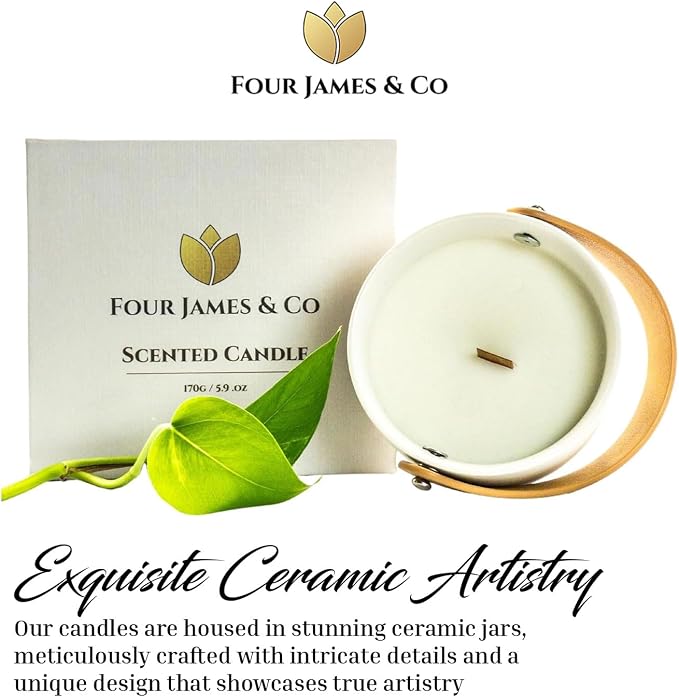 FOUR JAMES & CO Luxury Highly Scented Premium Eco-Friendly Soy Wax 6oz Candles in Modern Giftable Box, Scent:(LastChance)