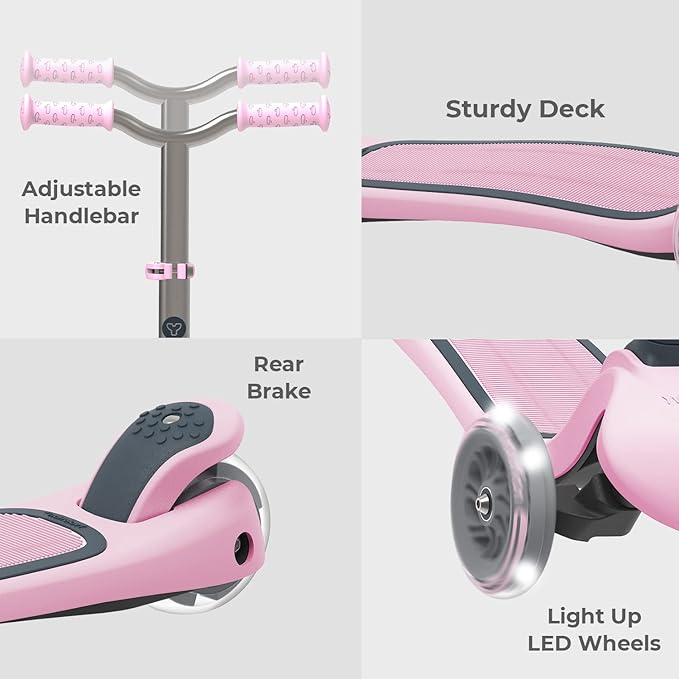 Yvolution Y Glider Air Scooter for Kids, 3 Wheel Scooter for Toddlers 4 Adjustable Height Glider with Kick Scooters, Lean to Steer with LED Flashing Light for Children Ages 3+ Years Old