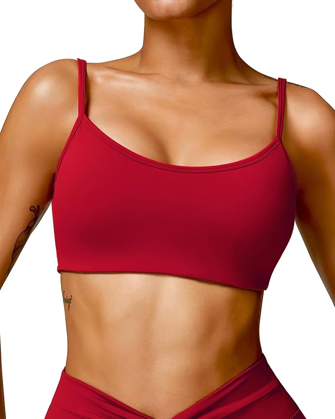 QUOJIZY Sports Bras for Women Open Back Workout Tops for Women Yoga Bra Spaghetti Straps Twist Back