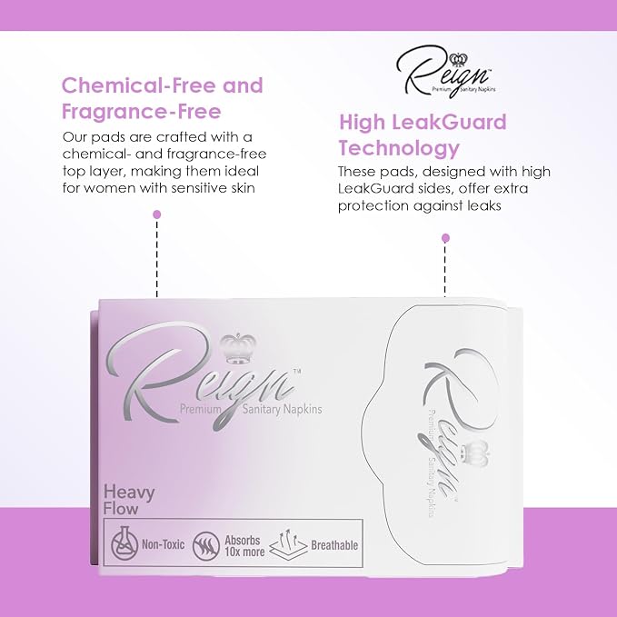 Reign Heavy Flow with Wings Sanitary Napkinsfor Women, Super Absorbent Pads,8 Count,1 Pack