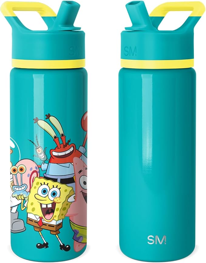 Simple Modern Kids Summit Water Bottle with Straw Lid | SpongeBob 18oz Stainless Steel Cup Insulated Tumbler for Boys, Girls, School | SpongeBob Pals