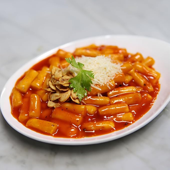 [Dongwon] Authentic Korean Rice Cake Topokki with Creamy Cheese Flavor | Popular Korean Street Food | Easy to Prepare | Delicious and Chewy Snack for Cheese Lovers (8 Bowls)