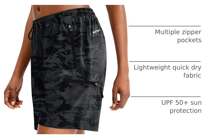 SANTINY Women's 5''/ 7''/9'' Hiking Cargo Shorts Quick Dry Lightweight Summer Shorts for Women Athletic Golf Zipper Pockets