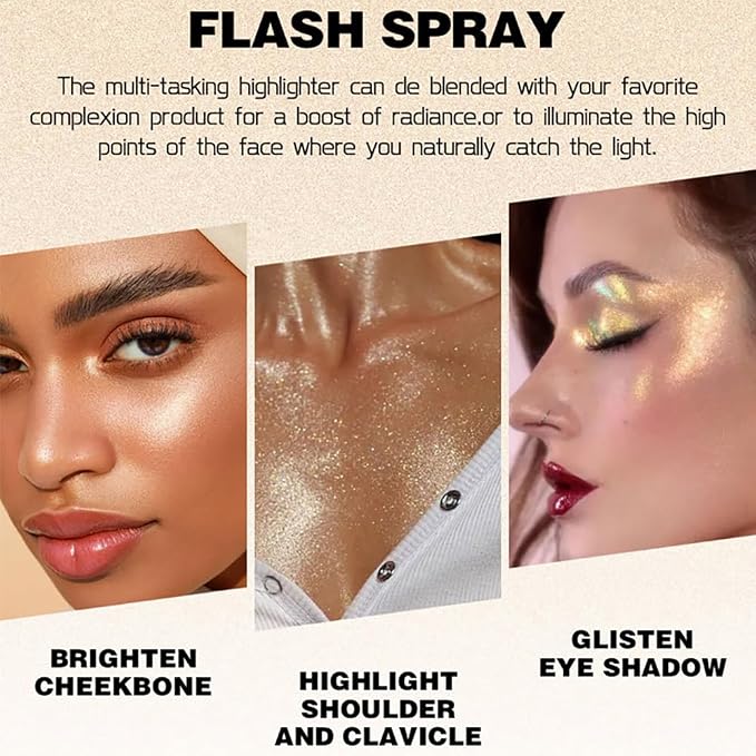 Bronze Face and Body Highlighter Spray for Skin Natural Glow Makeup, 0.14oz | High Gloss Powder, Waterproof Shimmer Spray for Women Mardi Gras Singer Concert Music Rave Festival Outfits Accessories
