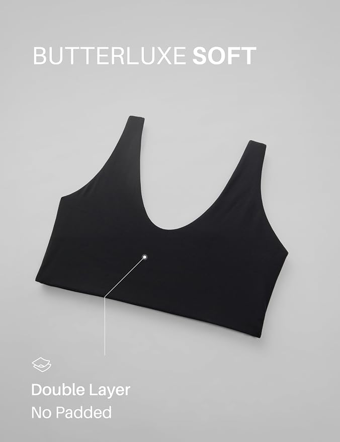 CRZ YOGA Butterluxe Soft Double Lined Scoop Neck Sports Bras for Women - Adjustable Straps Yoga Crop Top Non Padded