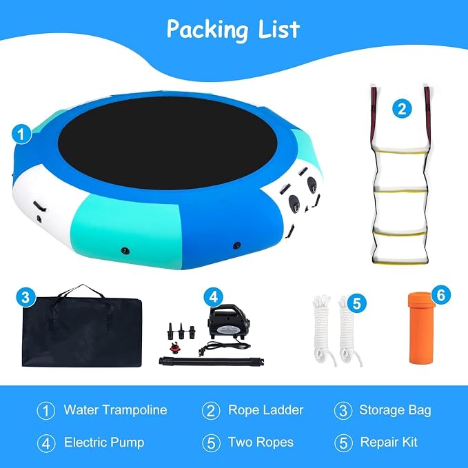 COOLWAVE Water Trampoline for Lake, Floating Trampoline for Lake Pool Ocean with Pump