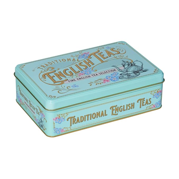 Vintage Victorian Tea Tin with 72 Assorted Fine English Teabags | English Breakfast, Earl Grey & Afternoon Tea