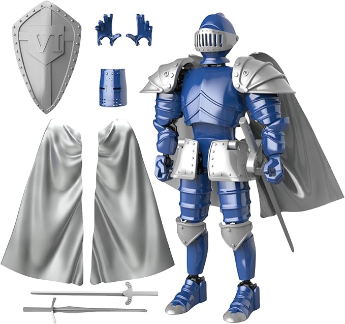 T13 Medieval Knight Action Figure, Knight Action Figures Assembly Required Knight Armor Action Figure Multi-Jointed Movable Medieval Action Figures Medieval Knight T13 Figure for Kids & Adults (Blue)