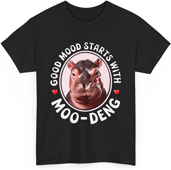 Good Mood Starts with Moo Deng Unisex T-Shirt, Funny Moo Deng Good Mood Minimalist Men and Women Shirt