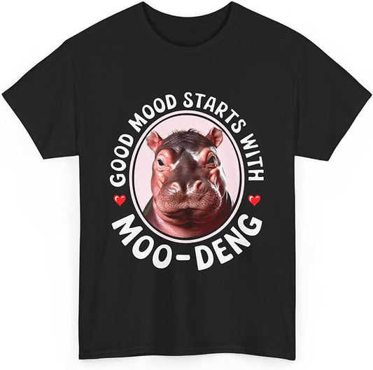 Good Mood Starts with Moo Deng Unisex T-Shirt, Funny Moo Deng Good Mood Minimalist Men and Women Shirt