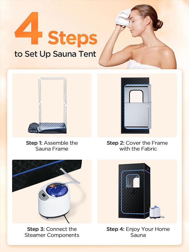 Portable Steam Sauna for Home | 71" Full Body Sauna Tent with 1200W 3L Steamer, 15 Heat Levels, Timer & Remote Control, Foldable Chair | Large Size for Adults, VOC-Free