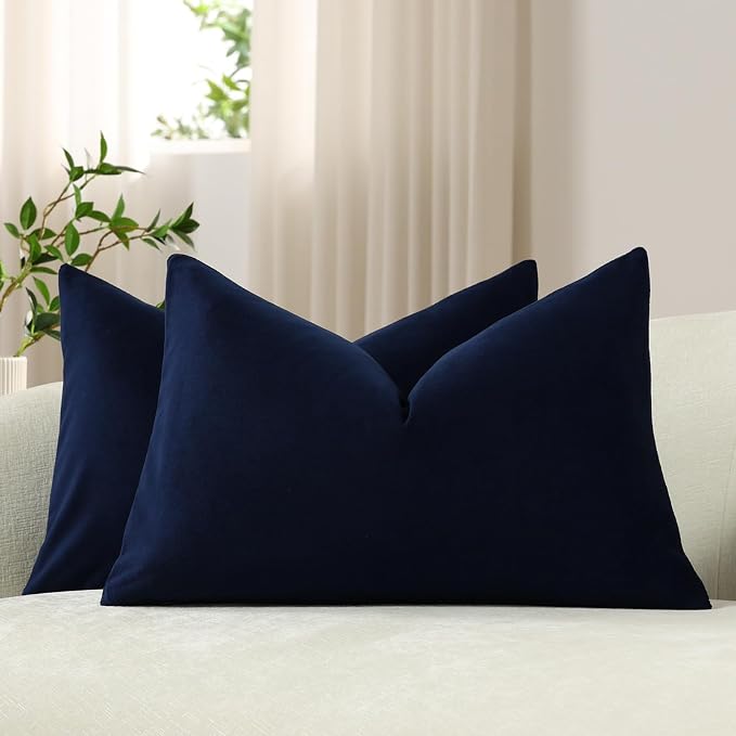 Lumbar Pillow Covers 12x20 Navy Blue: Pack of 2 Cozy Soft Velvet Rectangular Modern Luxury Decorative Throw Pillow Cases for Sofa Couch Living Room Bed Home Decor