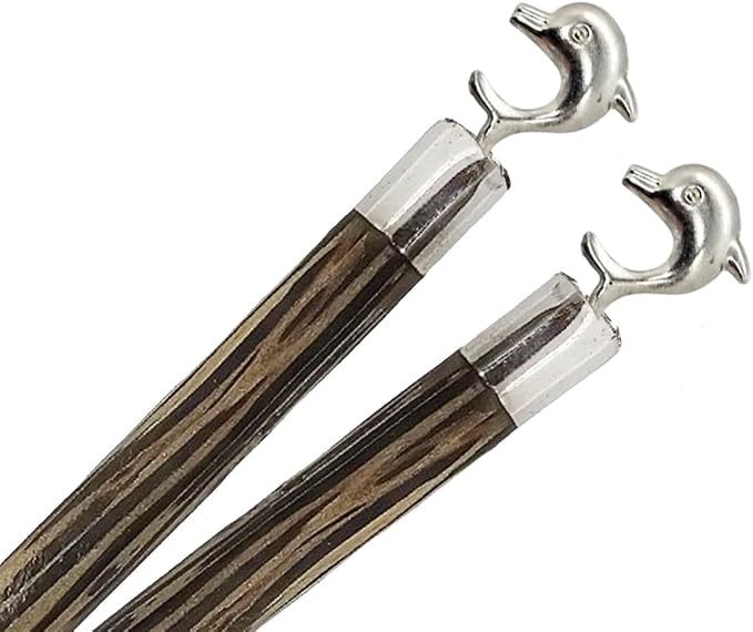 Wooden Chopsticks 9⅞" Coconut Palm Wood Chopstick With Metal Dolphin Top Eating Utensils Oriental Cutlery Asian Tableware Decorative Dinnerware to Serve Chinese Japanese Korean Food
